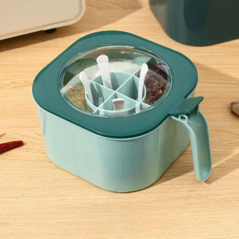 4-In-1 Spice Box Spice Rack for in The Home Kitchen for Salt Containers with Spoon Multi Compartment Salt Pepper Spice Condiment