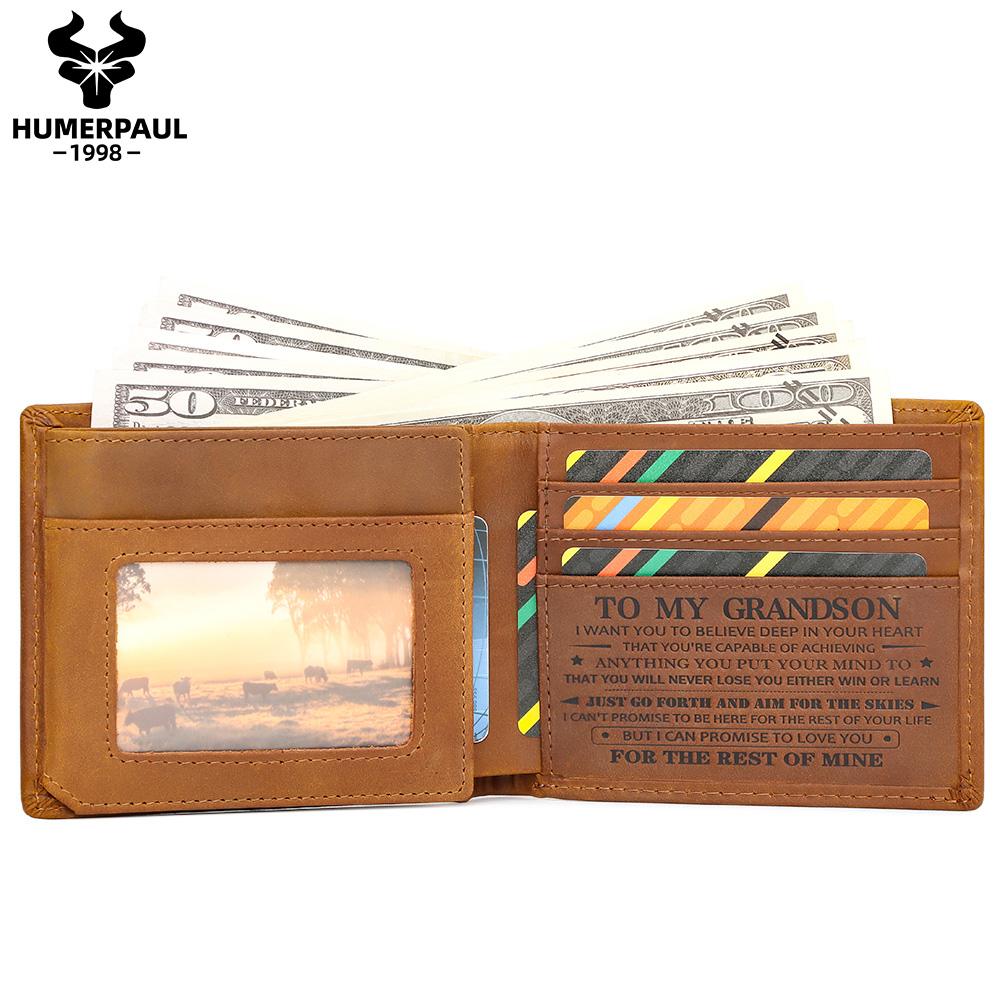 Humerpaul Men Leather Wallet Engraved with Blessings Gift Wallet for Grandson and Son