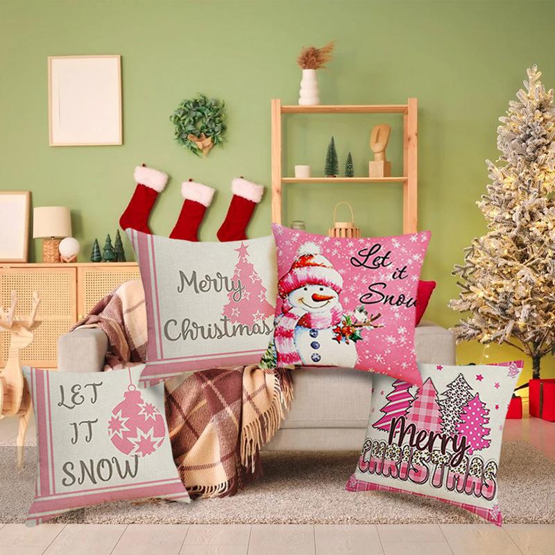 New Pink Christmas Pillow Cover Home Bedroom Sofa Lumbar Cushion Santa Claus Letter Pillow Cover
