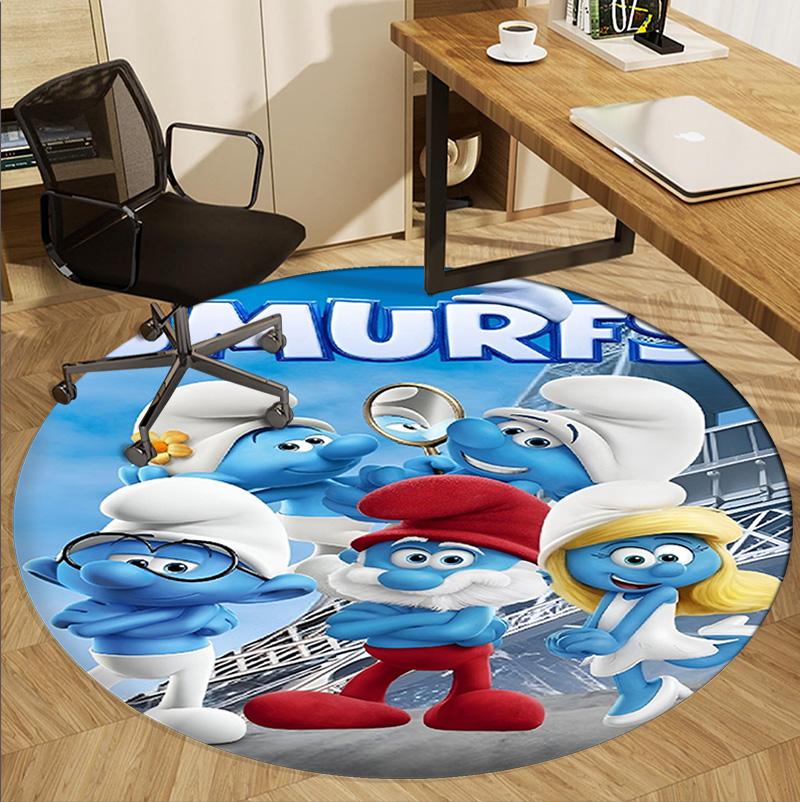 Blue Smurfs Pattern Round Rug, Indoor/Outdoor Mat, for Picnic, Gameroom, Bedroom, Office, Living Room, Home Decor Carpet, Birthday Gift