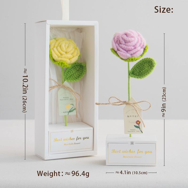 1Pc finished wool hand-crocheted rose artificial flower gift bouquet with box, for home decoration holiday party gifts, Halloween and Christmas gifts