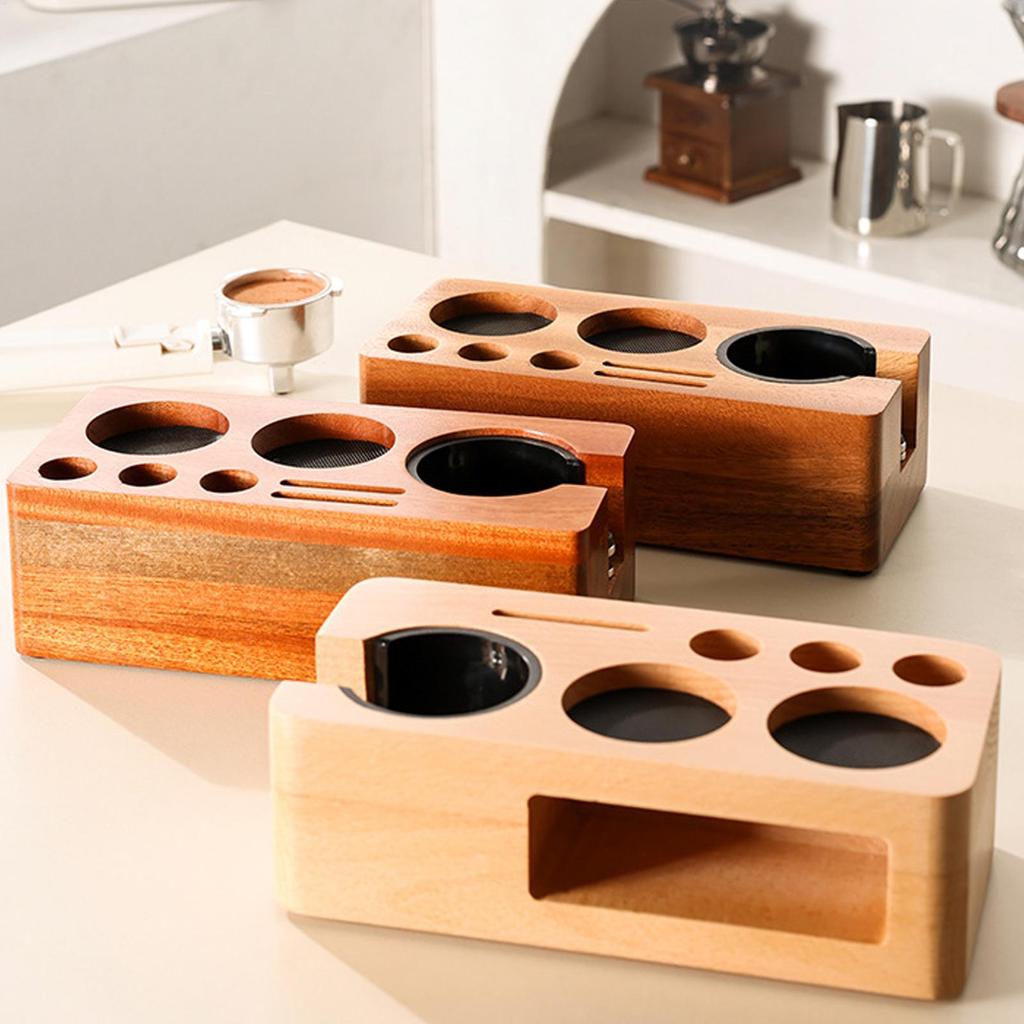 Espresso Tamper Station Wooden Espresso Storage Coffee Organizer tampering Station For 51-58mm Tamper/ Dispenser/ Portion Bag