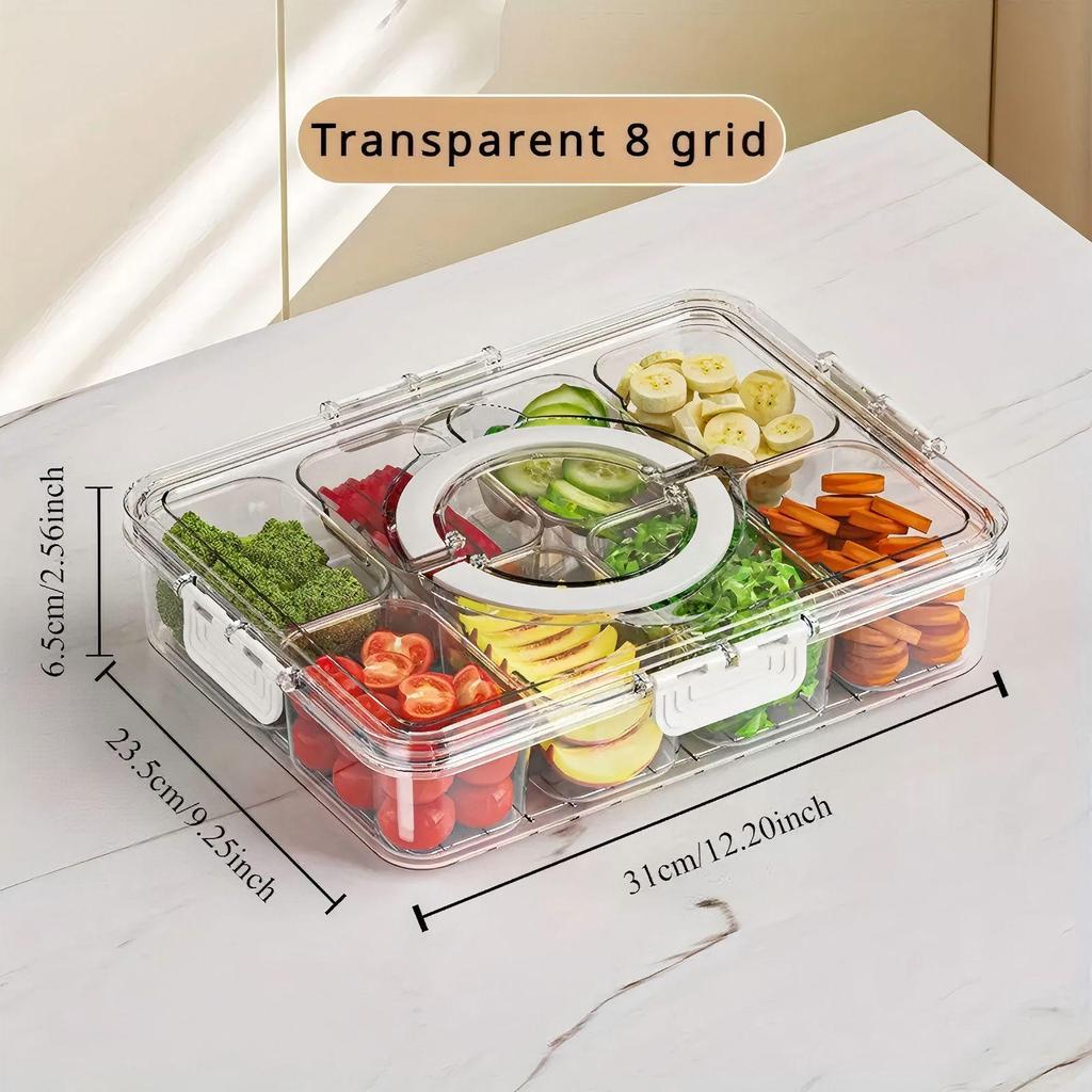 Eight-Compartment Transparent Food-Grade Storage Box for Salads and Spices
