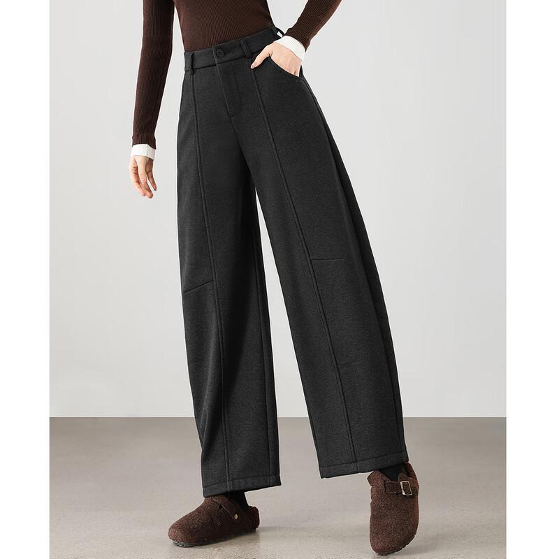 TERRE BLEUE Women's Fleece-Lined Tweed Wide-Leg Straight Pants