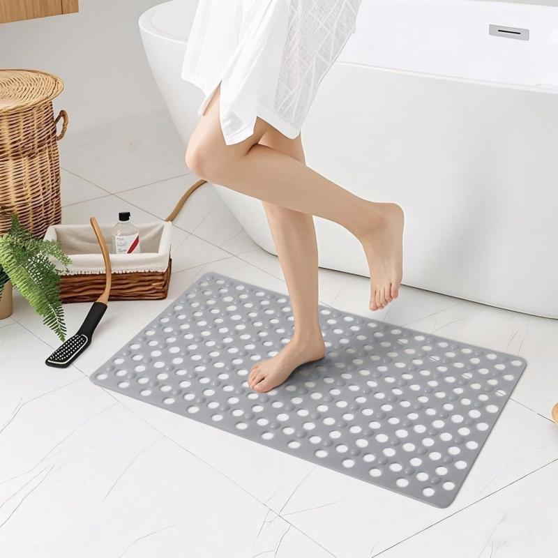 1pc Bathroom Anti-Slip Mat with Drain Holes Suction Cups Non Slip Shower Tub Mat Safe Comfortable Fast Dry
