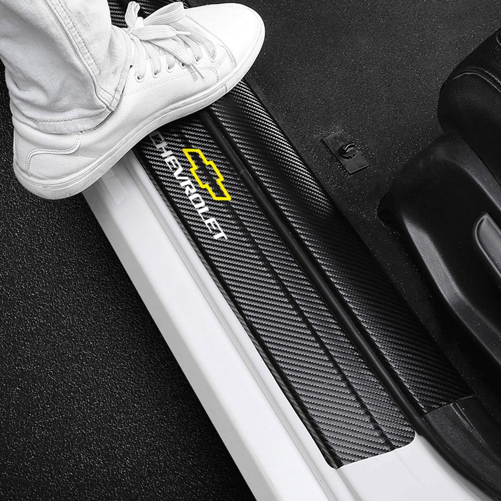 4Pcs Carbon FiberCar Door Threshold  Sticker Decal For Chevrolet Lacetti Aveo Cobalt Cruze Malibu Trax Camaro Sail Captiva Epica