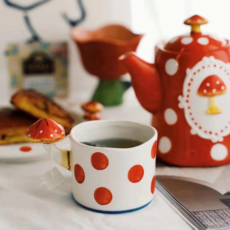 Ceramic Mug Cartoon Mushroom Bowl Three-dimensional Relief Mushroom Plate Salad Bowl Teapot Coffee Cup Mugs Coffee Cups