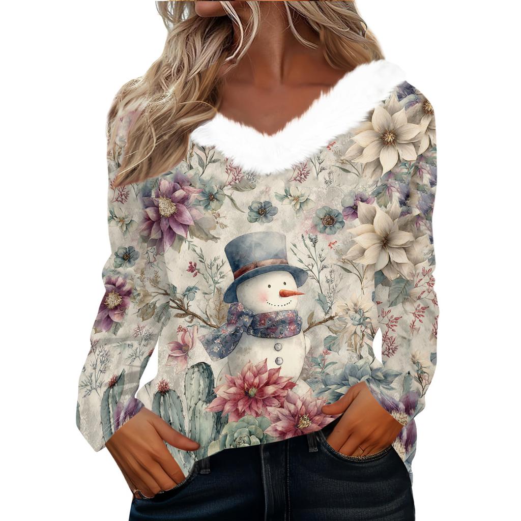 Long Sleeve Shirts For Women Cute Tops Christmas Prints Tees Blouses Casual Plus Size Basic Tops Pullover