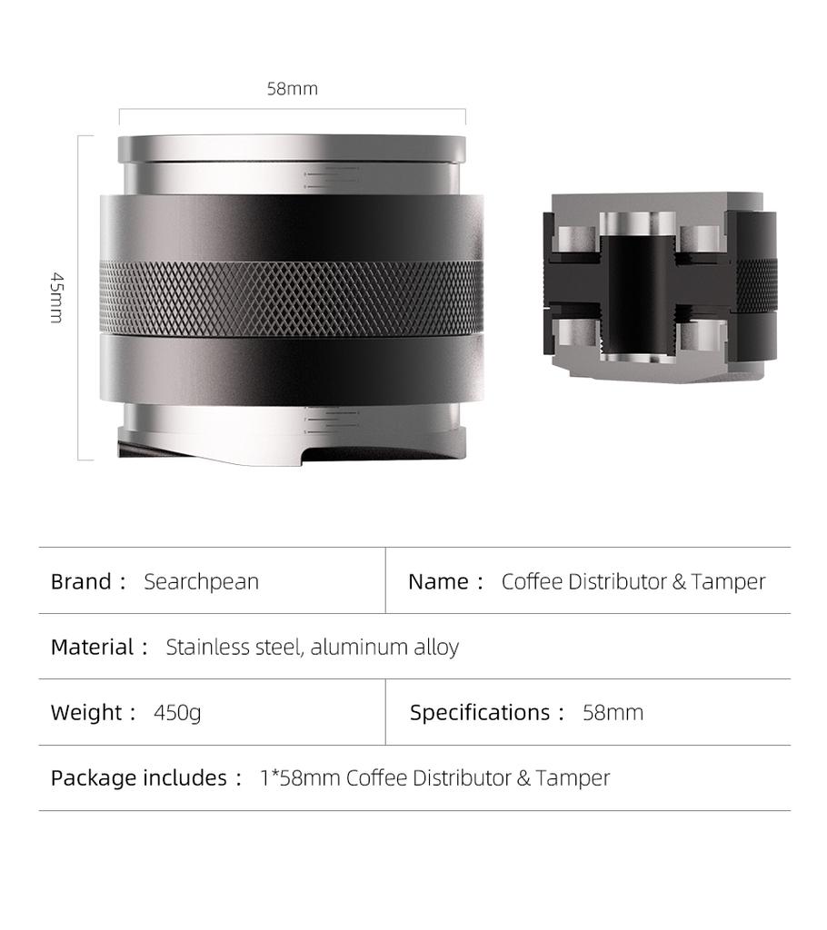 SearchPean 51/58mm Coffee Distributor & Tamper,Dual Head Coffee Leveler Fits, Adjustable Depth-Espresso 3Angled and Flat Tampers