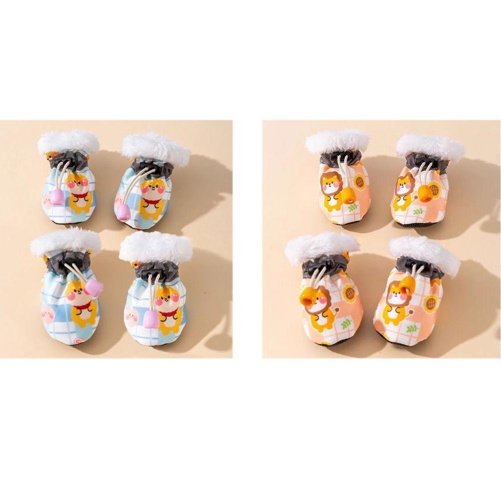 4 pieces/set Soft-Sole Anti Slip Shoes Waterproof Dogs Warm Boots Dog Snow Boots  Pet Supplies