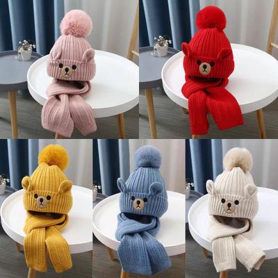 Winter Children's Hat Bear Knitted Hat Scarf Two Piece Set
