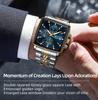 Business Quartz Watch Men Gold White Chronograph Dress Wristwatch with Stainless Steel Band Auto Date Luminous Hands 24-hour