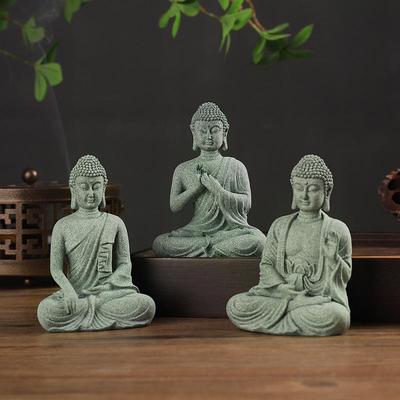 Green Sandstone Buddha Statue: Zen Decor for Home and Garden