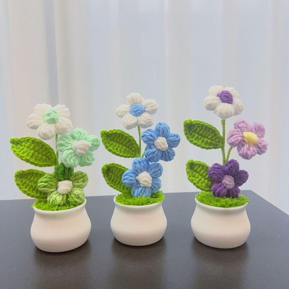 Handwoven Crochet Flower Potted DIY Artificial Flowers Pot  Birthday Gifts