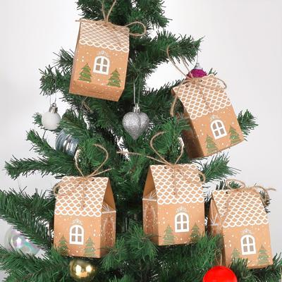Christmas Gift Box with Handle Paper House Shape Packaging for Candies Cookies Jewelry Creative Holiday Present Wrapping