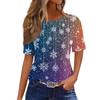 Women's Fashionable Casual Short Sleeve Christmas Print Round Neck Pullover Top