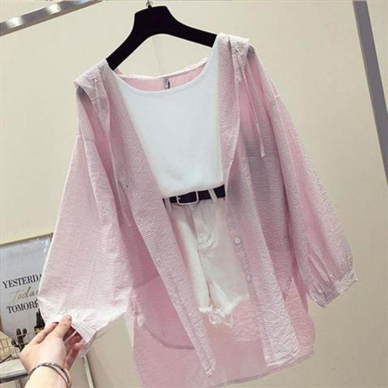 Women's Loose Cardigan Medium-length Long-sleeved Hooded Beach Cardigan