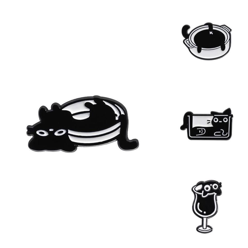 Stylish Cartoon Character Black Cat Brooches Set Charming Metal Accessories For All