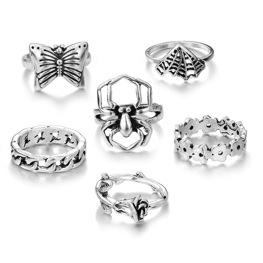 

Изысканное винтажное кольцо ручной работы с выдолбленной розой и бабочкой-пауком, набор колец серебряный