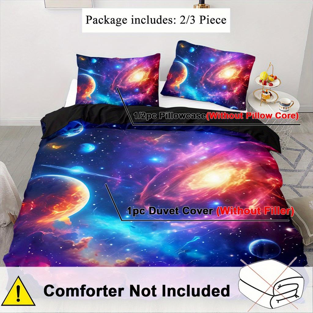 Comforter Galactic Galaxy 3D Space Universe Bedding Kit Large Size Soft Comfort Polyester Digital Print All-Season Use