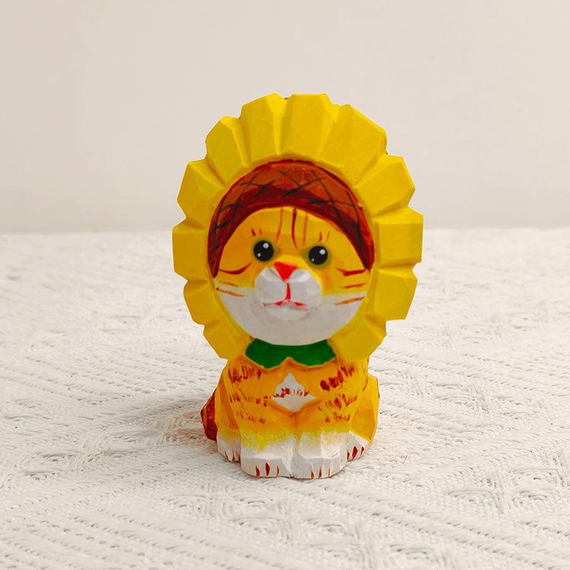 Wooden Cat Figurine Handmade Car Decor Gift For Birthdays And Holidays