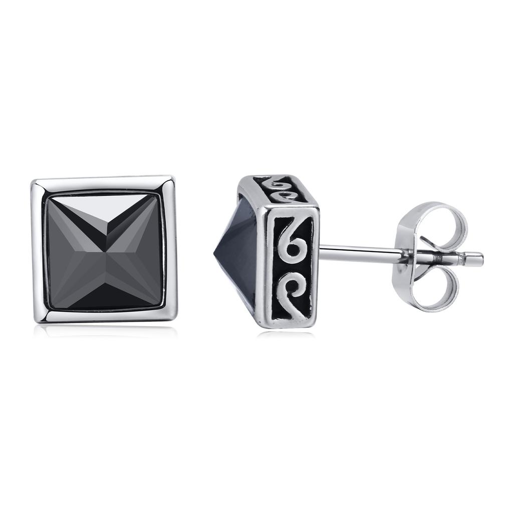 Cool Fashion Square Stone Stud Earrings for Men, Waterproof Stainless Steel Geometric Earrings Gift for Male Boys