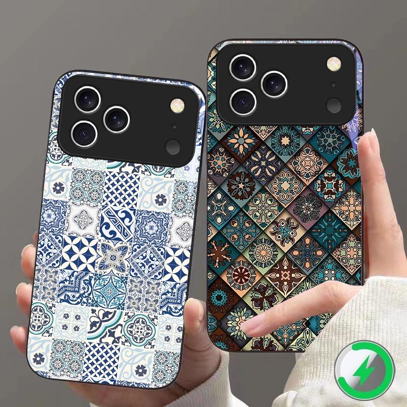 Mandala Spiral Pattern Suitable For iPhone 16E 17 Pro Max 15 Pro 14 13 Plus 12 Mini 11 16 Air 17Pro Magnetism Glass Phone Case