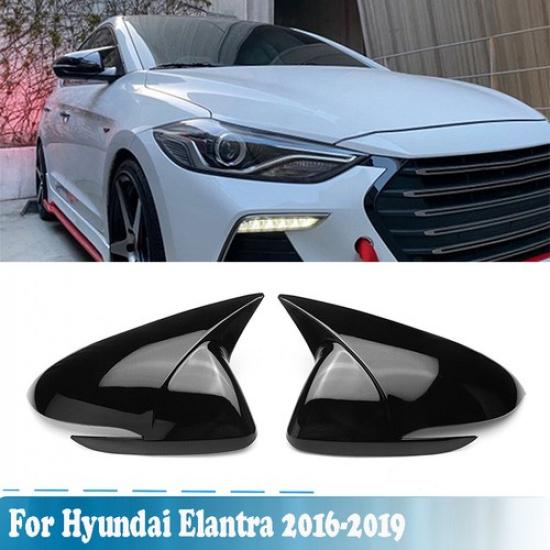 Gloss Black Rear View Side Door Mirror Cover Caps For 2016-2019 Hyundai Elantra