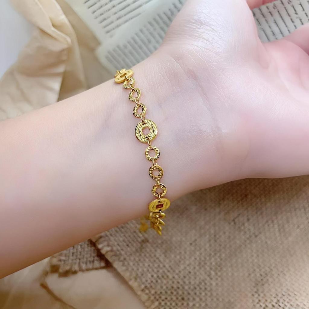 S999 Pure Silver Crushed Ice Gold Coin Bracelet - Women's Chinese Style