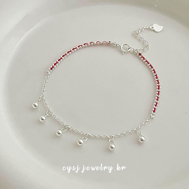 Cui Yan S925 Sterling Silver Korean Style Round Bead Tassel Red String Bracelet for Women - 2025 Zodiac Niche Jewelry Gift 925 Silver