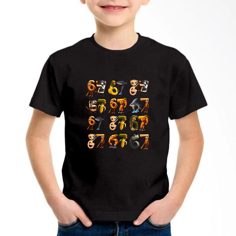 Neues lustiges Sechs Sieben Italienisches Gehirnfäule 67 Nummern Grafikdruck T-Shirt Junge/Mädchen Sommer Kurzarm Kinder Bequemes T-Shirt Top