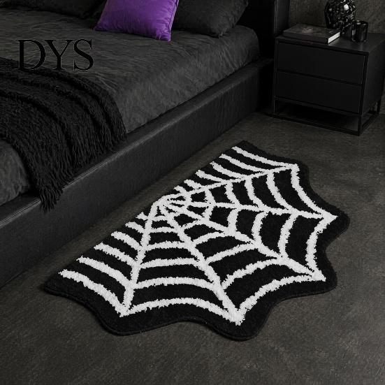 Fade Resistant Floor Carpet Spider Web Bath Mat, Halloween Gothic Bathroom Rug, Non-slip Rug Black Bat for Home Entrance Bedroom Indoor Decor
