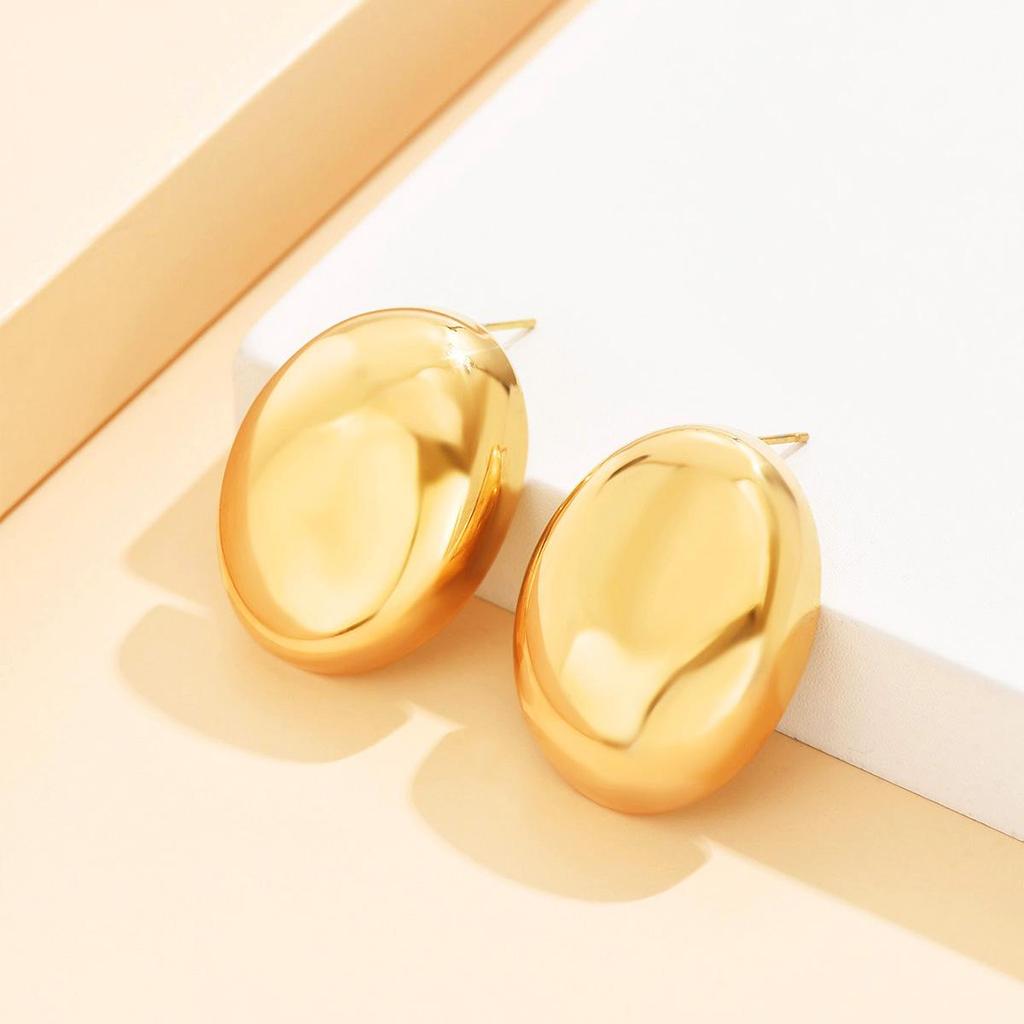 18K Gold Vacuum Plated Stainless Steel Geometric French Retro Style Large Stud Earrings