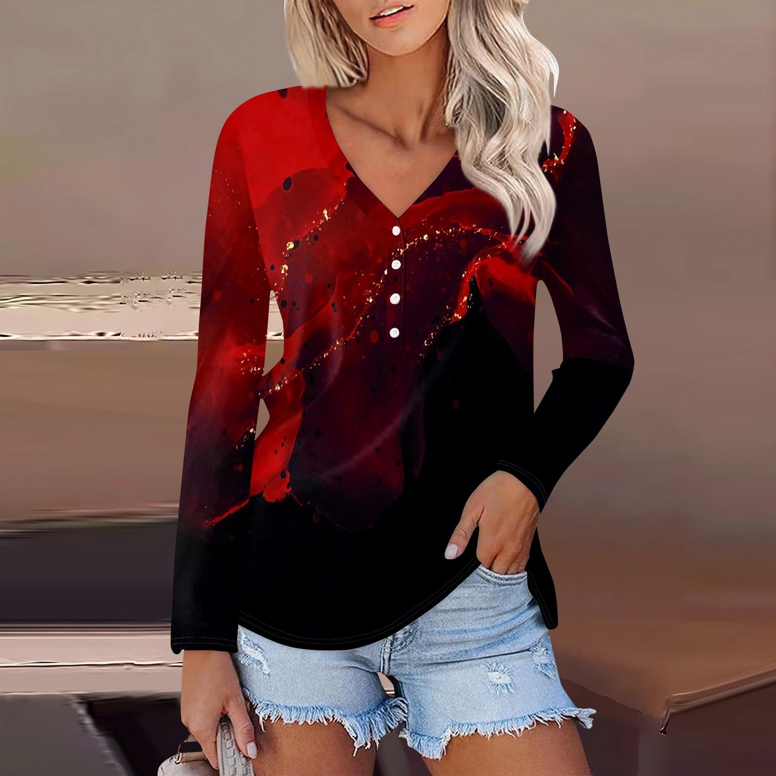 

Жіноча Повсякденна Мода Сексуальний Комфорт Хелловінський Принт V-подібний виріз Ґудзики Довгий Рукав Футболка Топ XXXL чорний