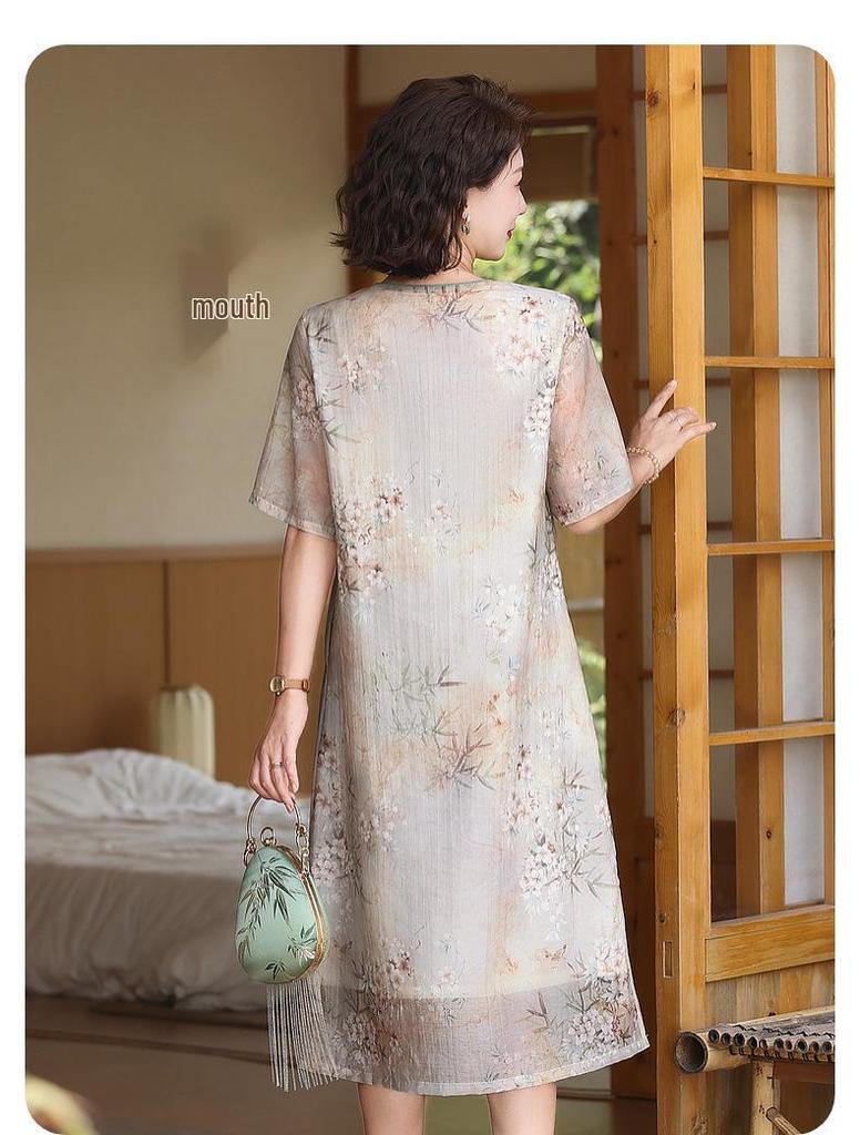 Stilvolles Qipao-Kleid für Frauen mittleren und höheren Alters, Sommer 2026 - Neuer chinesischer Stil Rock