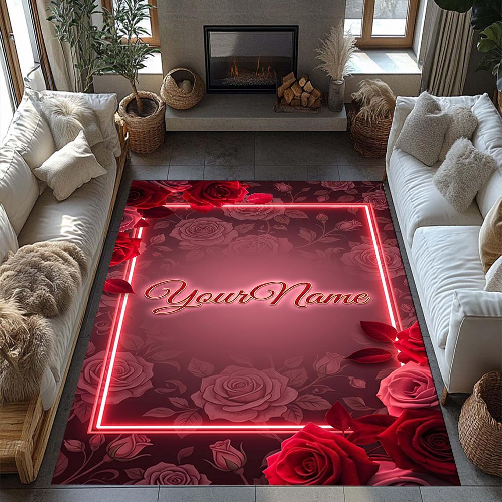 Rose Customize Your Name Area Rug Suitable for Dining Room Playrooms Dormitory Outdoor Anti-slip Rug Office Home Decor Wedding Party Gift