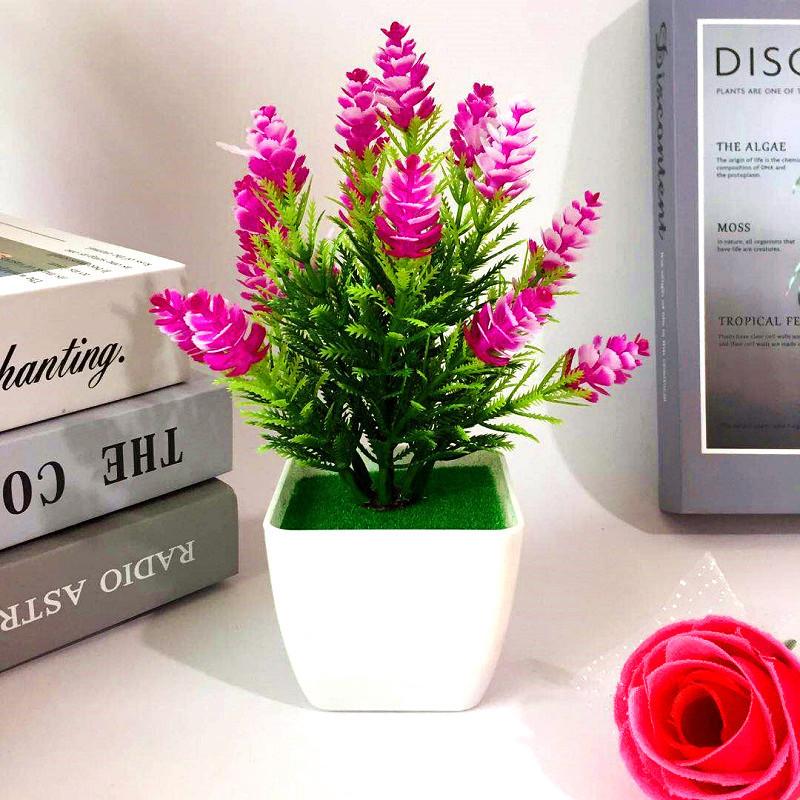 Plastic Lily Cherry Blossom Rose Flowers Potted Plant For Decor Home