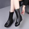 Fashion Winter Wedge Heel Round Toe Leather Mid Calf Shoes Woman Waterproof on Offer 2025 Novelty Sale Goth Pu Half High Boots for Women