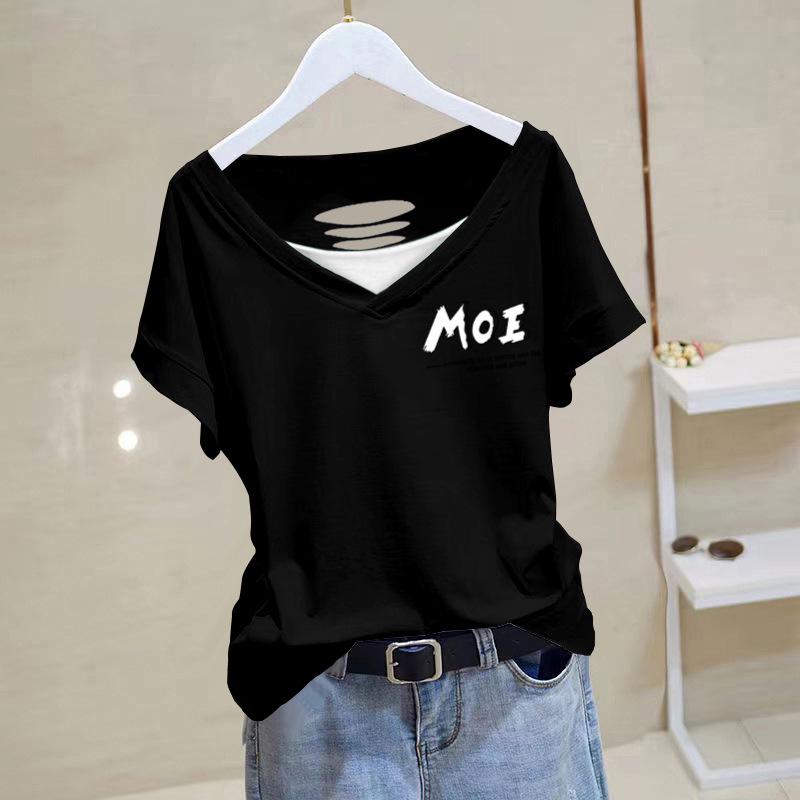 Korean Style Women's Cotton Short Sleeve T-Shirt - Versatile, Loose Fit, Slimming, Trendy for Summer 2025
