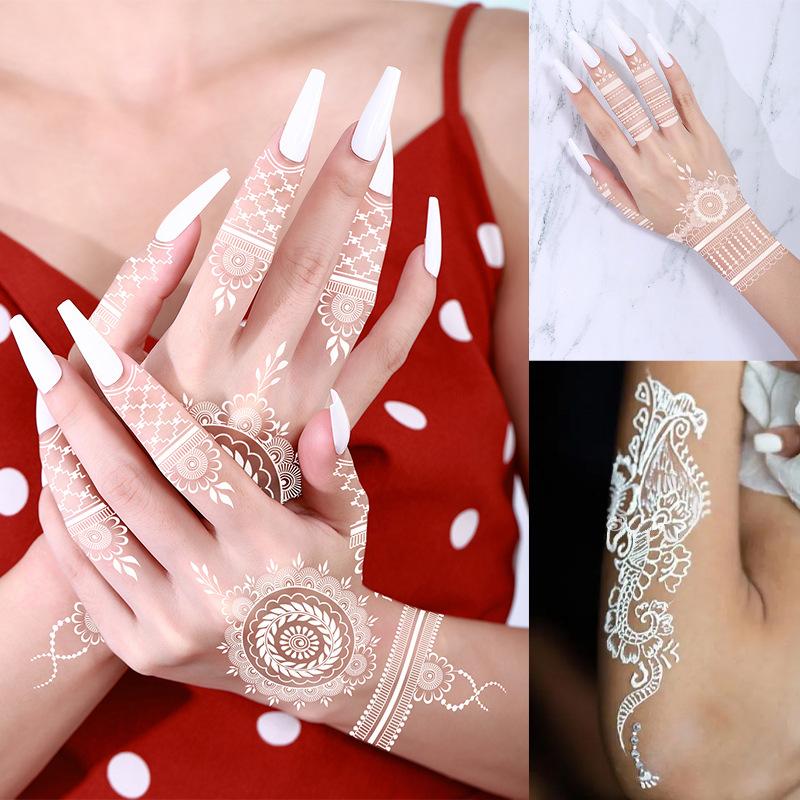 Tattoo Stickers White Waterproof White Henna Lace Tattoo Stickers