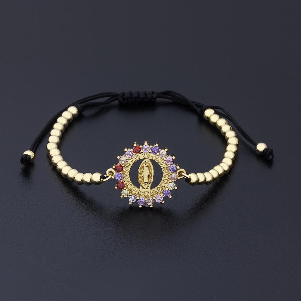 Nidin Men Classic 9 Styles Virgin Mary Bracelets Women Crystal Bracelets Christian Adjustable Handmade Copper CZ Bead Jewelry