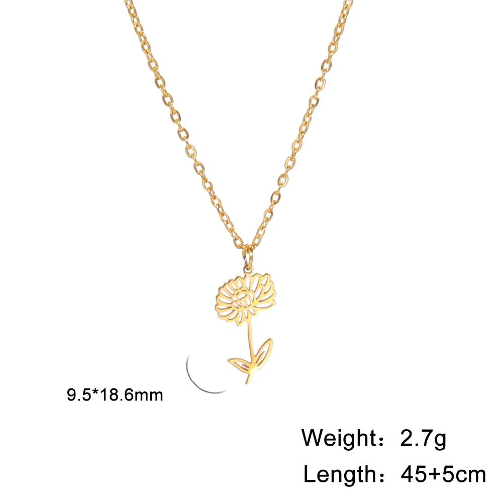 Stainless Steel Birth Month Flower Necklace Snowdrop Daisy Rose Pendant Neck Chains Trendy Jewelry Birthday Gift