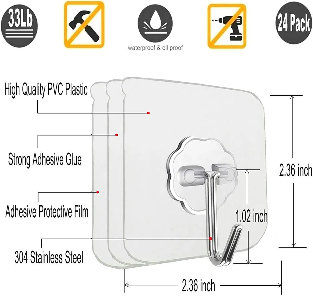 10-100PCS Transparent Stainless Steel Strong Self-adhesive Hooks Bathroom Towel Clothes Storage Sticky Hooks Key Pendant Storag