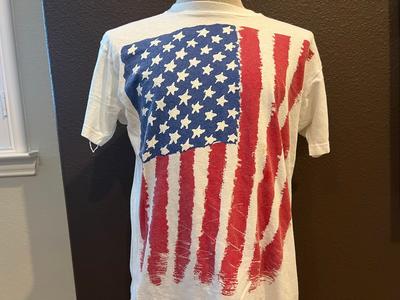 Vintage 80's American Flag White T Shirt Size L