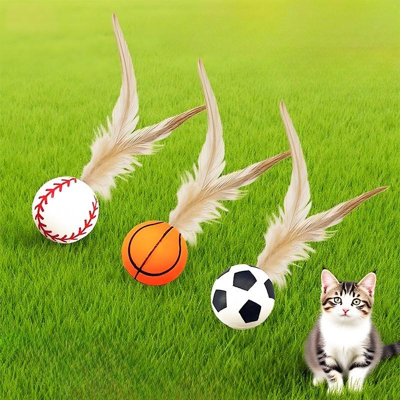 3pcs Cat Interactive Toys Caterpillar Elastic Ball with Feater Cat Toy Ball Pet Puzzle Teasing Cat Interactive Toy Supplies