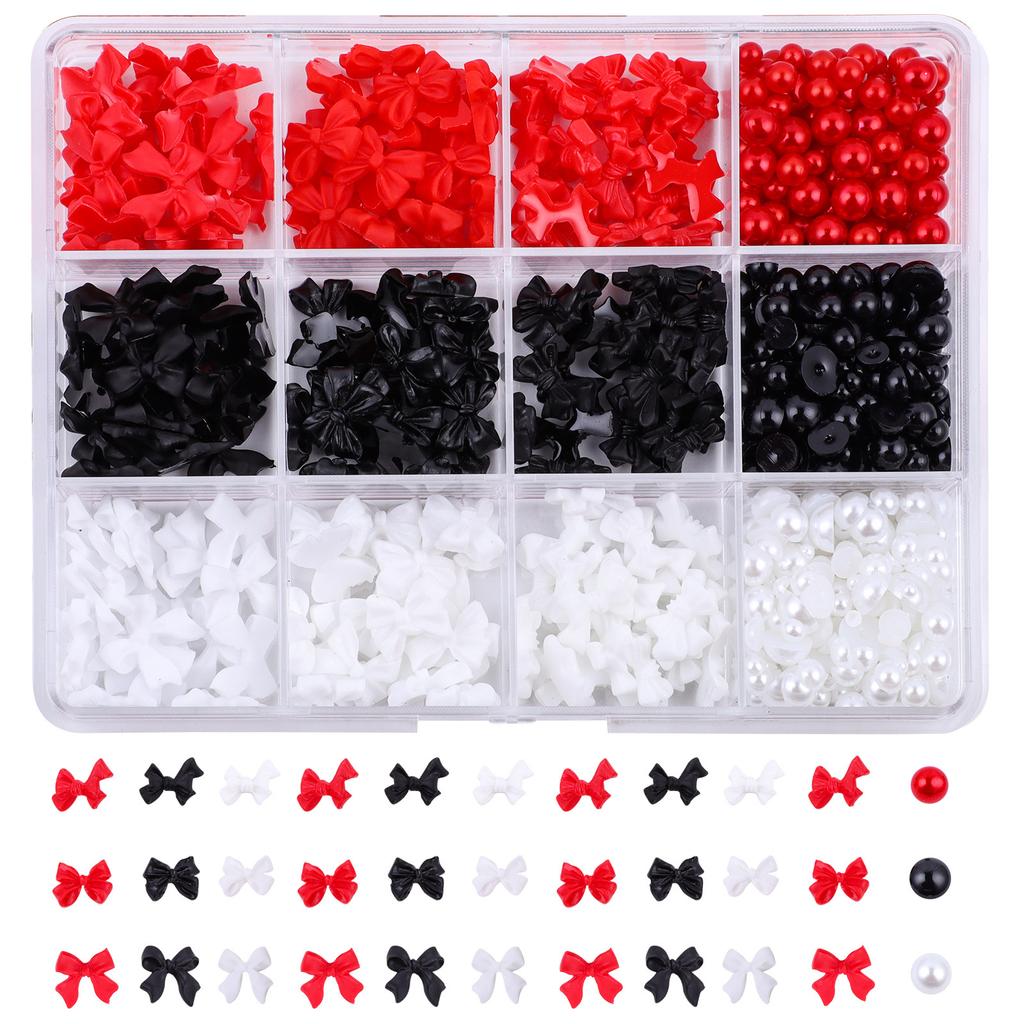 12-Grid Streamer Bow Tie Christmas White Red Resin Bow Nail Jewelry Mixed Set Diy