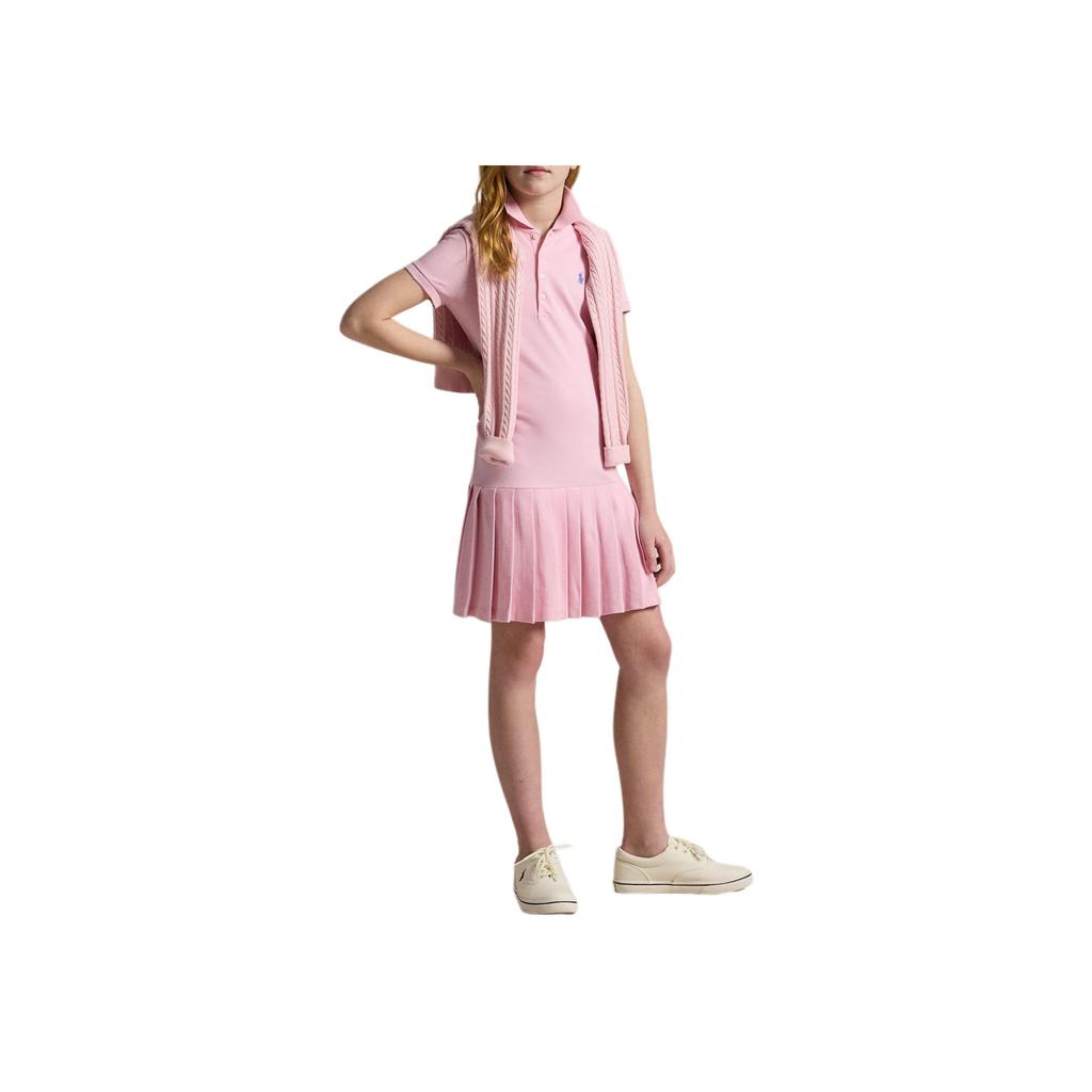 Polo Ralph Lauren Šaty Jednobarevné Plisované Strečová Síťovina Světle Růžové Dětské Šaty CWPODRSG3D20999