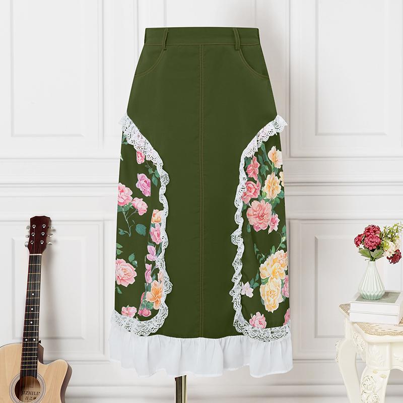 ZANZEA Women Casual Lace Splice Summer Floral Midi Skirts