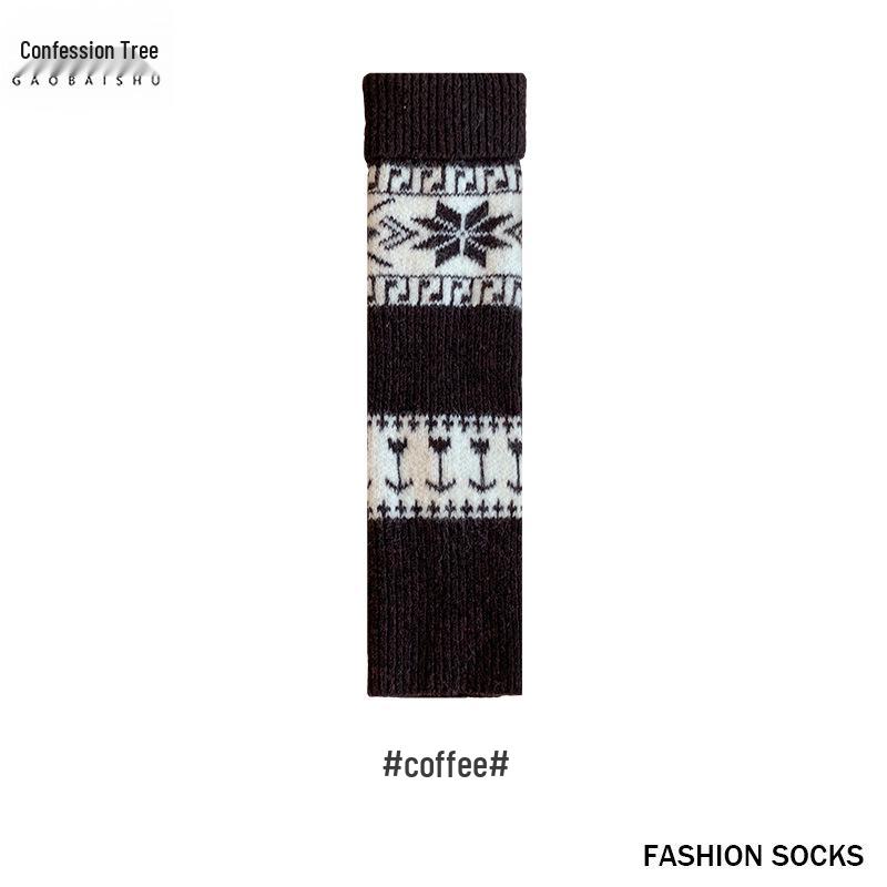 Ethnic Style Wool Leg Warmers: Women’s Thick, Warm, Knitted Calf Warmers with Retro Snowflake Pattern for Autumn and Winter.