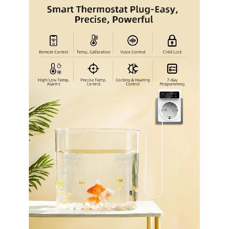Tuya Wifi Digital Thermostat Socket 16A Precision Plug Remote Temperature Controller Timer Switch Cooling Heating 3M NTC Sensor